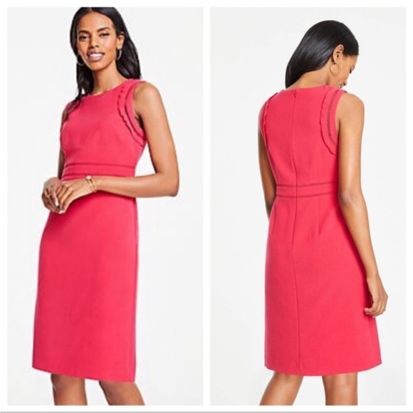 Ann Taylor Ruffle Sleeve Doubleweave Eyelet Sheath Dress in Pink Women’s Size 6 - Picture 2 of 10